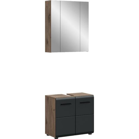 Ice ensemble de meubles de salle de bains I10 noir mat, chêne décor. (1/5)