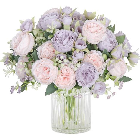 Lot de 2 Bouquets de Pivoines Artificielles en Soie pour Fête de Mariage, Centre de Table Décoration D'intérieur (Rose violet)