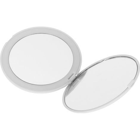 Miroir de maquillage LED portable 3,5 pouces, grossissement 1x/2x, 6500K, pliable, double face, lumineux, idéal pour les voyages (blanc). (1/5)