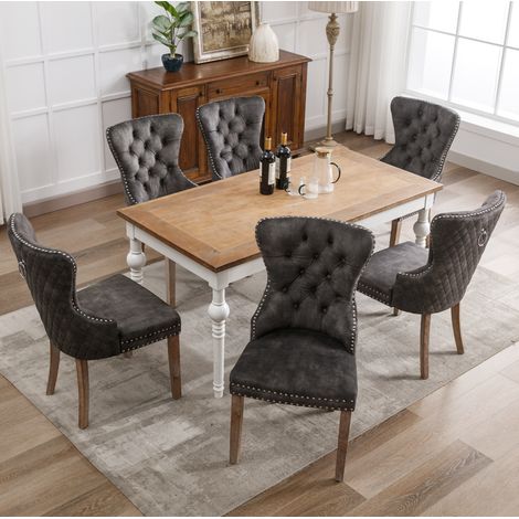 Set di 6 sedie da pranzo in velluto 53,5x64x95 cm, sedia da cucina, grigio (1/5)