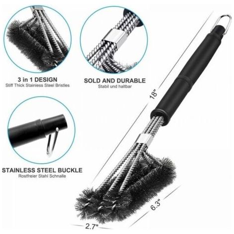 Brosse Barbecue, 3 En 1 Brosse Nettoyage Barbecue, Longue Poignée, Poils Acier Inoxydable Pour Nettoyer Rapidement & Efficacement Tous Les Grils (1/5)