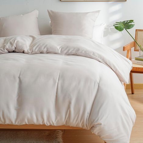 1 Parure de lit, housse de couette 140x200cm, taie d'oreiller 65x65cm, microfibre, beige, adulte (1/5)