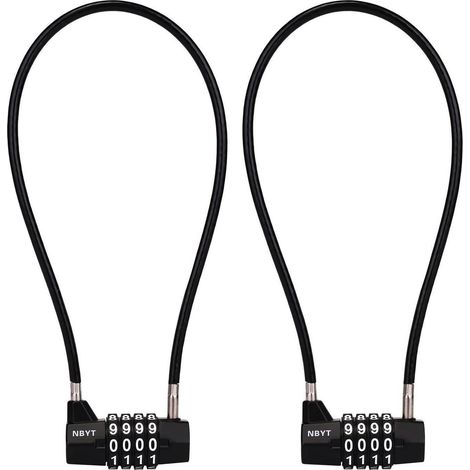 Cadenas à combinaison câble d'acier 5mm x 39cm, lot de 2, pour casiers & armoires