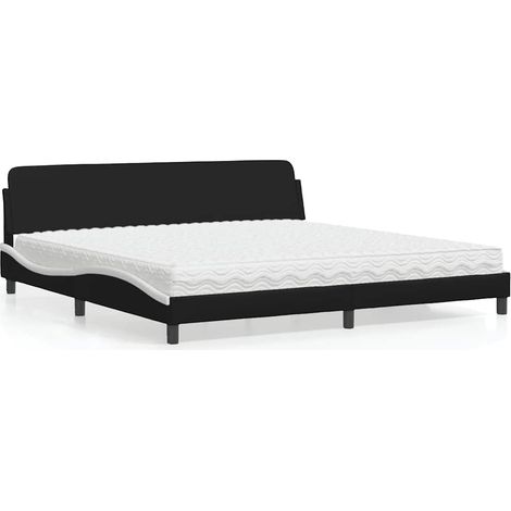 vidaXL Lit avec matelas Dover noir et blanc 200x200 cm similicuir (1/5)