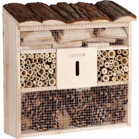 Hôtel à insectes en Bois naturel 30,5x31 cm Cabane Maisonette Nichoir à insectes Hivernage Pollinisation Biodiversité
