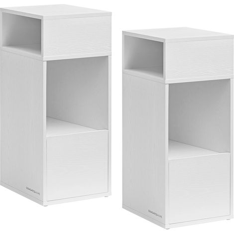 Table de Chevet, Toolless Assemblage Ultra-Rapide sans Outils, Lot de 2, Petite Table d'Appoint avec 2 Compartiments Ouverts et 1 Tiroir, 30 x 25 x 59,4 cm, Blanc Neige (1/5)
