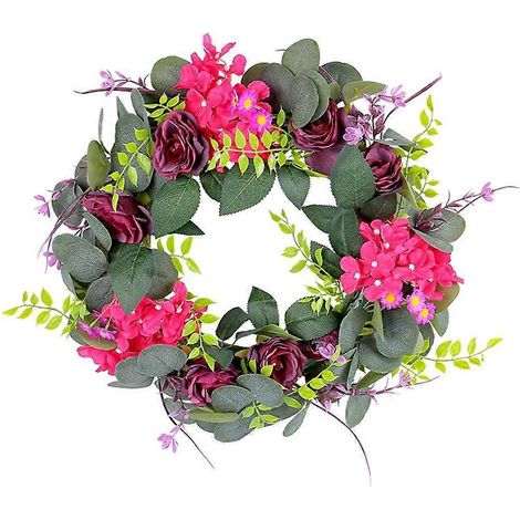 Couronne de roses violettes artificielles, couronne de printemps, couronne de porte d'entrée pour mariage (1/4)