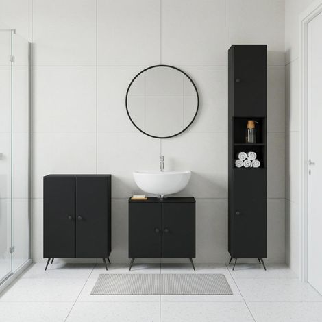 vidaXL 3 Piece Bathroom Cabinet Set BREDA Black Engineered Wood (1/5)