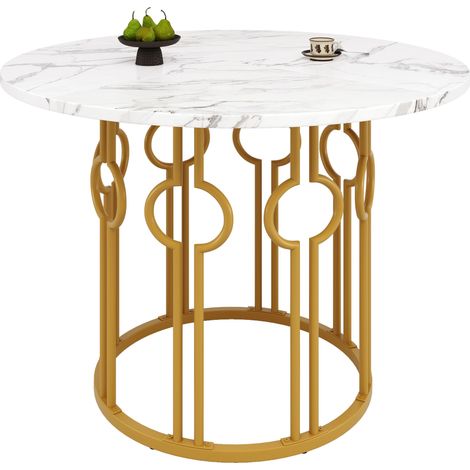 Tavolo da Pranzo 100x100x76 cm, Design Compatto, Portata 60 kg, MDF e Metallo, Oro e Bianco, Per Cucina (1/5)