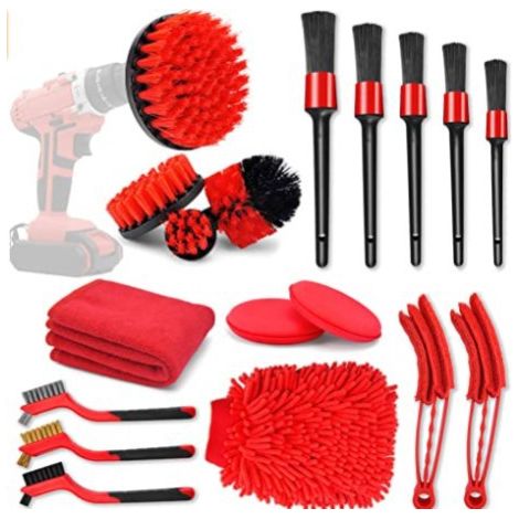 18 pièces Brosse Perceuse, Outil de Brosse Perceuse Nettoyage Kit, Drill Brush pour Surfaces de Salle de Bain, Sol, Baignoire Carreaux et Voiture (rouge) (1/5)