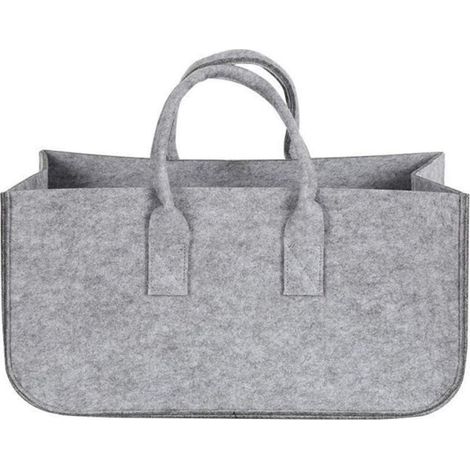 Panier à bûches pliable en feutre pour cheminée, sac de transport pour bois de cheminée, panier de rangement (gris) (1/5)