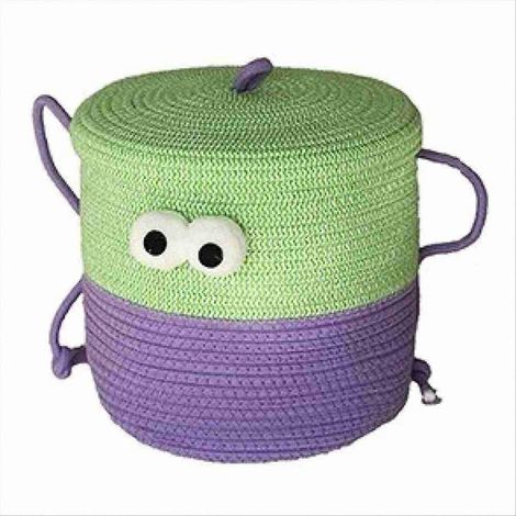 Panier de rangement tressé à motif dessin animé, rond, avec couvercle B (1/5)