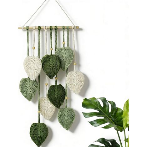 Tenture Murale En Macramé Boheme Tapisserie Murale En Macramé Faite à La Main Décoration Murale Dans l'appartement Chambre Décoration Murale, Vert 25 x 55 cm (1/5)