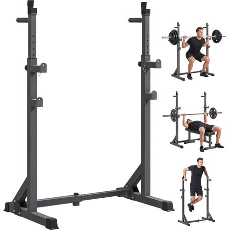 Support pour barres de musculation réglable en largeur et en hauteur. structure en acier. capacité de charge de 150 kg. noir (1/5)