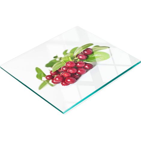 Tagliere da cucina decorativo in vetro con grafica di mirtilli rossi, 60x52 cm (1/5)