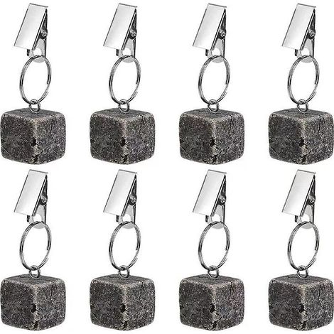 Lot de 8 poids pour nappes, pierres suspendues avec pinces métalliques, cubes de marbre pour nappes lourdes, pinces en acier inoxydable pour la décoration (1/5)