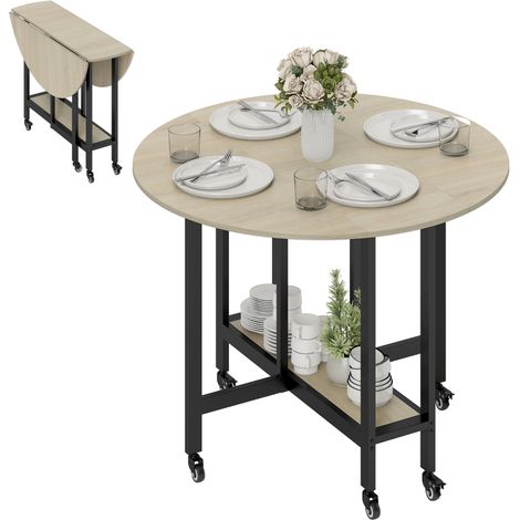 Table pliante avec rangement pour cuisine mobile, idéale pour salle à manger et petits espaces, design naturel élégant (1/5)