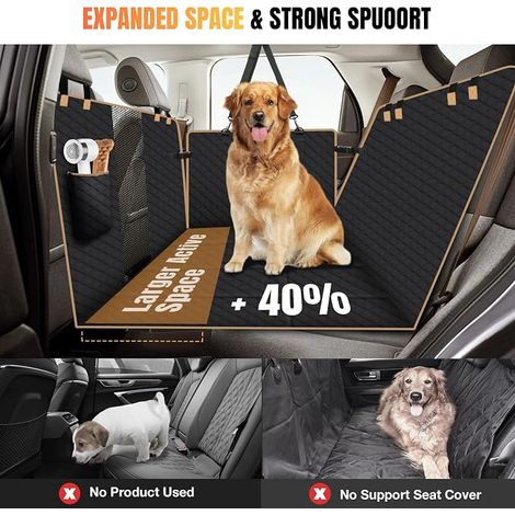 Dog Car Seat Cover, Black Waterproof Anti-Scratch Cover with Mesh Window and Storage Pocket (1/4)