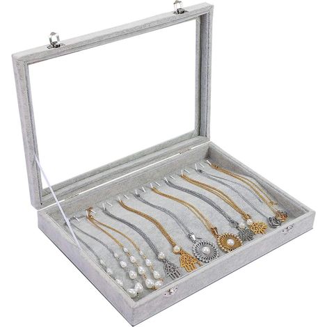 Boîte de rangement pour boucles d'oreilles avec couvercle en velours transparent, pouvant contenir 32 paires de boucles d'oreilles. (1/5)