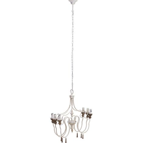 Suspension plafond bois blanc style chandelier élégant - blanc patiné effet bois vieilli (1/5)