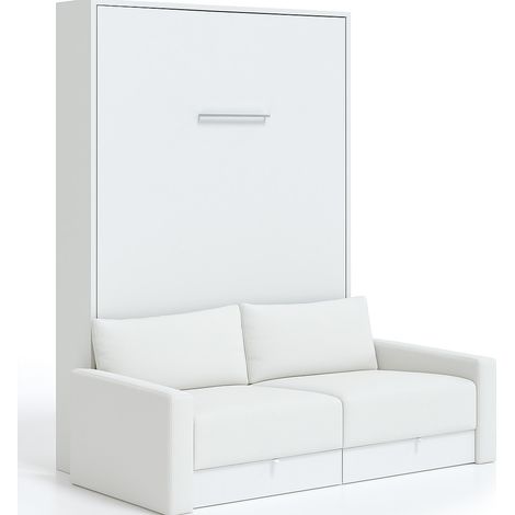 Lit escamotable vertical à tiroirs et canapé tissu VALENCIA Sans matelas Blanc-160x200-Canapé Blanc-Structure Blanche (1/5)