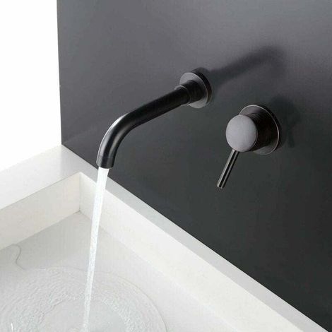 Grifo de lavabo de pared, grifo de baño de latón, negro mate (1/4)