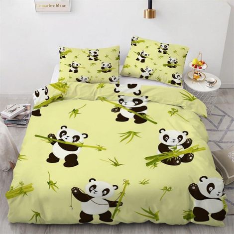 Bettwäsche-Set 155x220 cm 3-teilig Mikrofaser Panda 3D Motiv mit Reißverschluss