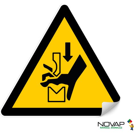 Panneau Danger écrasement de la main dans une presse plieuse - adhésif Triangle 100mm - 4231273