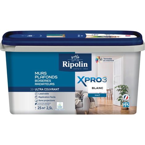 RIPOLIN Peinture mur, plafond, boiserie blanc mat RIPOLIN Xpro3 2.5L (1/4)