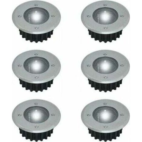 Lot de 6 spots LED solaires encastrables au sol - Diamètre : 85 mm- Ronds - Extérieur résistant au piétement - Façade en acier inoxydable (1/4)