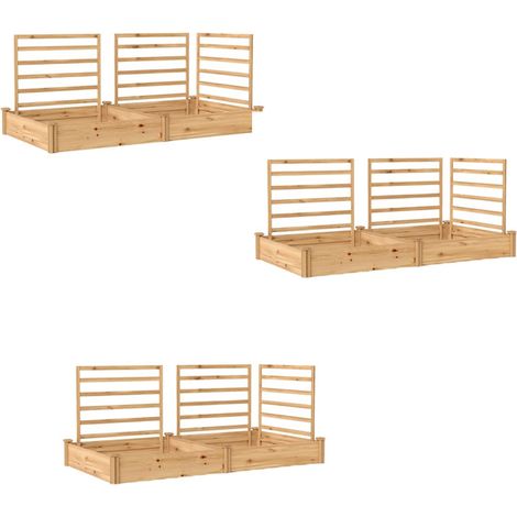 3er-Set hochbeet mit Rankgitter Holz Blumenkasten mit 3 Spalier Trennwand Offenem Boden 240 x 125 x 102 cm Naturholz