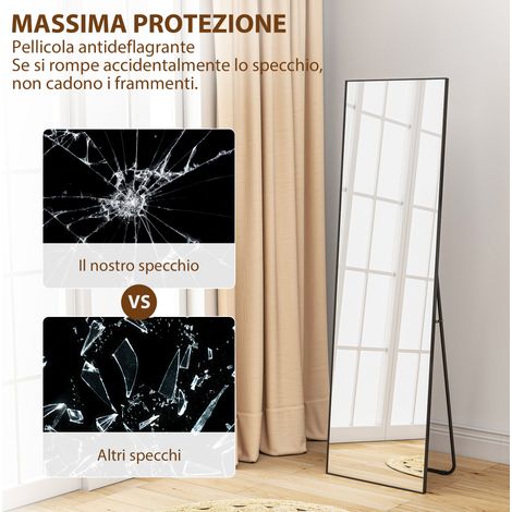 Miroir en pied noir mural ou sur pied, cadre en métal et alliage d'aluminium, dimensions 50x2x161,5 cm. (1/5)