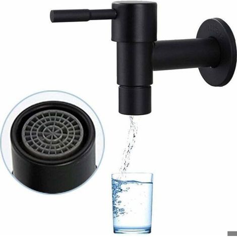 Robinet Mural - Acier Inoxydable - Noir - Filetage Mâle G1/2 - Pour Salle De Bains Cuisine Machine À Laver Jardin - 1 Pièce (1/4)