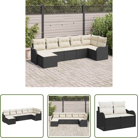 Canapé modulaire - Ensemble de canapé de jardin 7 pcs Noir et blanc Poly rotin (1/5)