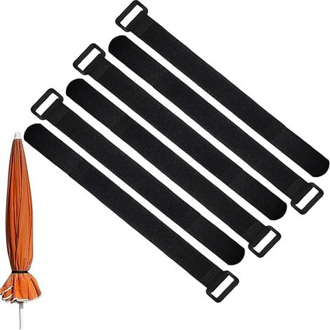 Lot de 6 sangles réglables en nylon pour parasol de terrasse, Noir (1/5)