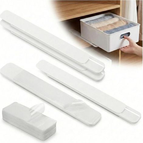 4x Rails Tiroir Coulissant - Glissières Adhésives en Plastique Rigide pour Cuisine, Bureau & Placard - . Guide Transformateur de Bac en Tiroir, Système Sans Perçage Fluide, 26,4 cm (1/4)
