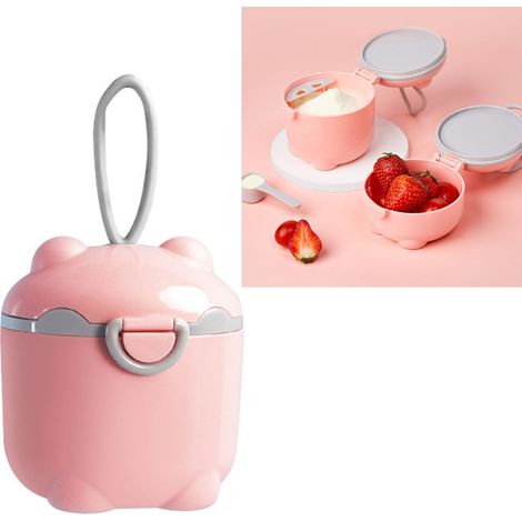 Distributeur de nourriture pour bébé portable et mignon en forme d'ours, idéal pour le lait en poudre et les compotes. Taille L, rose. (1/5)