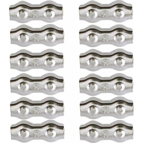 Serre-câble duplex acier inoxydable 304 Lot de 12 pinces pour câbles métalliques jusqu'à 2mm Applications maritimes et construction (1/5)
