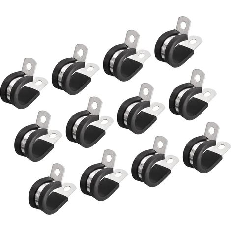 Lot de 24 colliers de serrage de câble de 16 mm, avec coussin en caoutchouc isolé en acier inoxydable 304 en forme de R, support de tube en métal pour tuyau métallique (1/5)