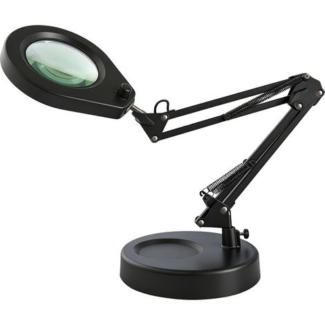 Lampe Loupe avec Socle et Pince, Loupe Éclairée 105 mm 5X, Lumière Dimmable (5 Couleurs, 10 Niveaux, 790 LM), Bras Pivotant Réglable - Mains Libres pour Travaux de Précision (1/5)