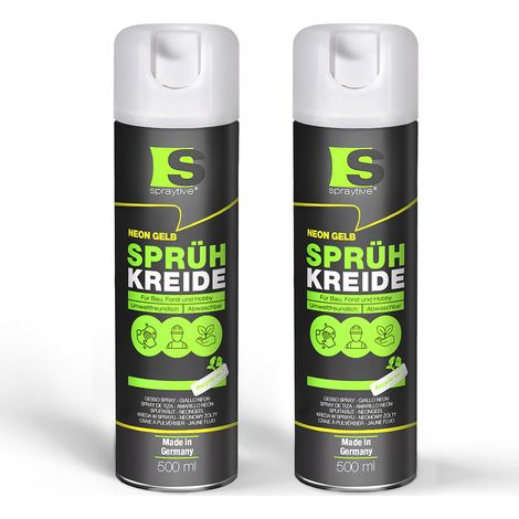Spraytive 2x 500ml Sprühkreide neon-gelb - Abwaschbare leuchtende Kreidefarbe, Outdoor Kreidespray, Bodenmarkierung, Temporäres Markierungsspray (1/5)