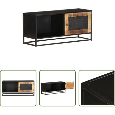 Meuble stéréo industriel - Meuble TV 90x30x40 cm Bois de manguier brut (1/5)