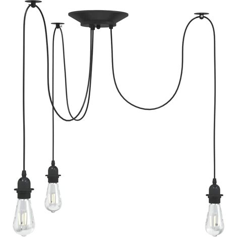 Lampe suspendue vintage réglable hauteur 150 x 20 cm 3 porte-lampes design élégant salle à manger en métal noir