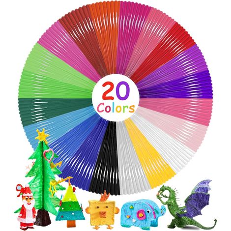 3D-Stift-Filament-Nachfüllpackung, 1,75 mm, 20 Farben, je 5 m, insgesamt 100 m 3D-Stift-Filament, PLA-Filamentmaterial und Nachfüllzubehör (1/5)