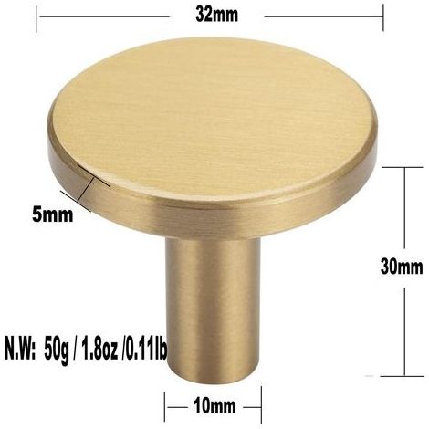 Set mit 4 Wandhaken aus gebürstetem Messing, 32 mm x 30 mm, goldene Handtuch- und Kleiderhaken für Badezimmer, Garderobe, Handtuchhalter (rund) (1/4)