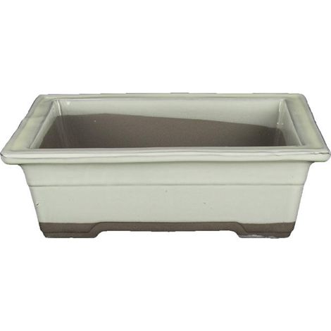 Vaso per bonsai Giapponese Morrisan rettangolare in gres smaltato bianco 17,5x12x6 cm - B05-19a (1/4)
