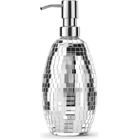 Distributeur Savon Verre Réutilisable Flacon Pompe Distributeur Shampoing avec Tête de Pompe en acier inoxydable Flacon Pompe pour Savons Lotions Détergents Argent (1/4)