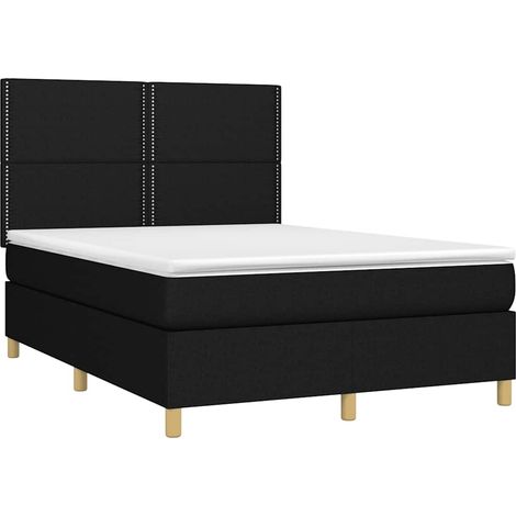 Box Spring Bed with Mattress&LED Black 140x200 cm Fabric vidaXL (1/4)