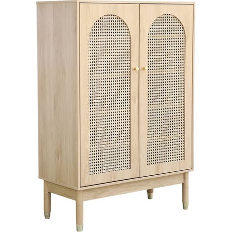 sweeek - Schuhschrank / kleines Sideboard mit 2 Türen und Rattan-Geflecht