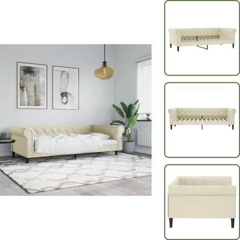 The Living Store Sofá cama cuero sintético color crema 100x200 cm - Sofá cama cuero sintético
